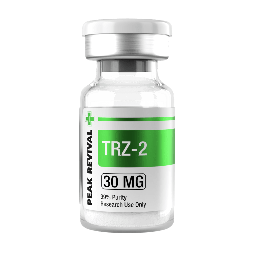 Golden Goose Labs TRZ-2 vial with 30 MG, 99% Purity, and Research Use Only visible on the label